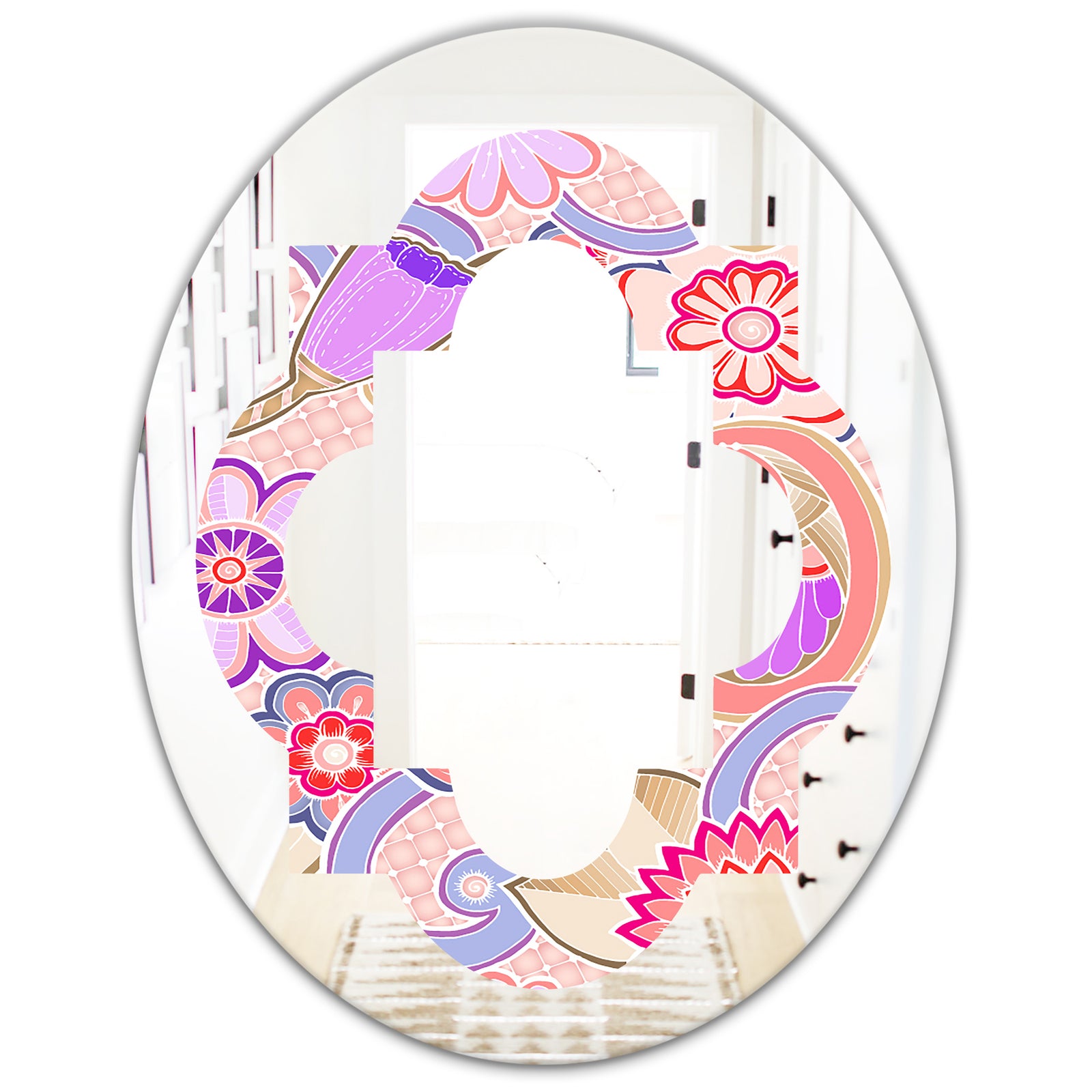 Floral Botanical Retro XIII - Modern Round or Oval Wall Mirror - Quatrefoil