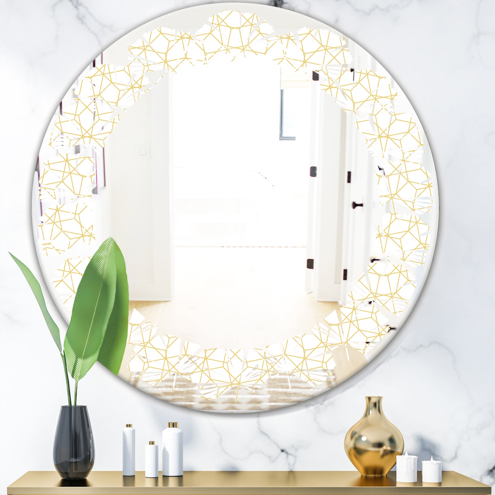 Abstract Geometrical - Modern Round or Oval Wall Mirror - Leaves
