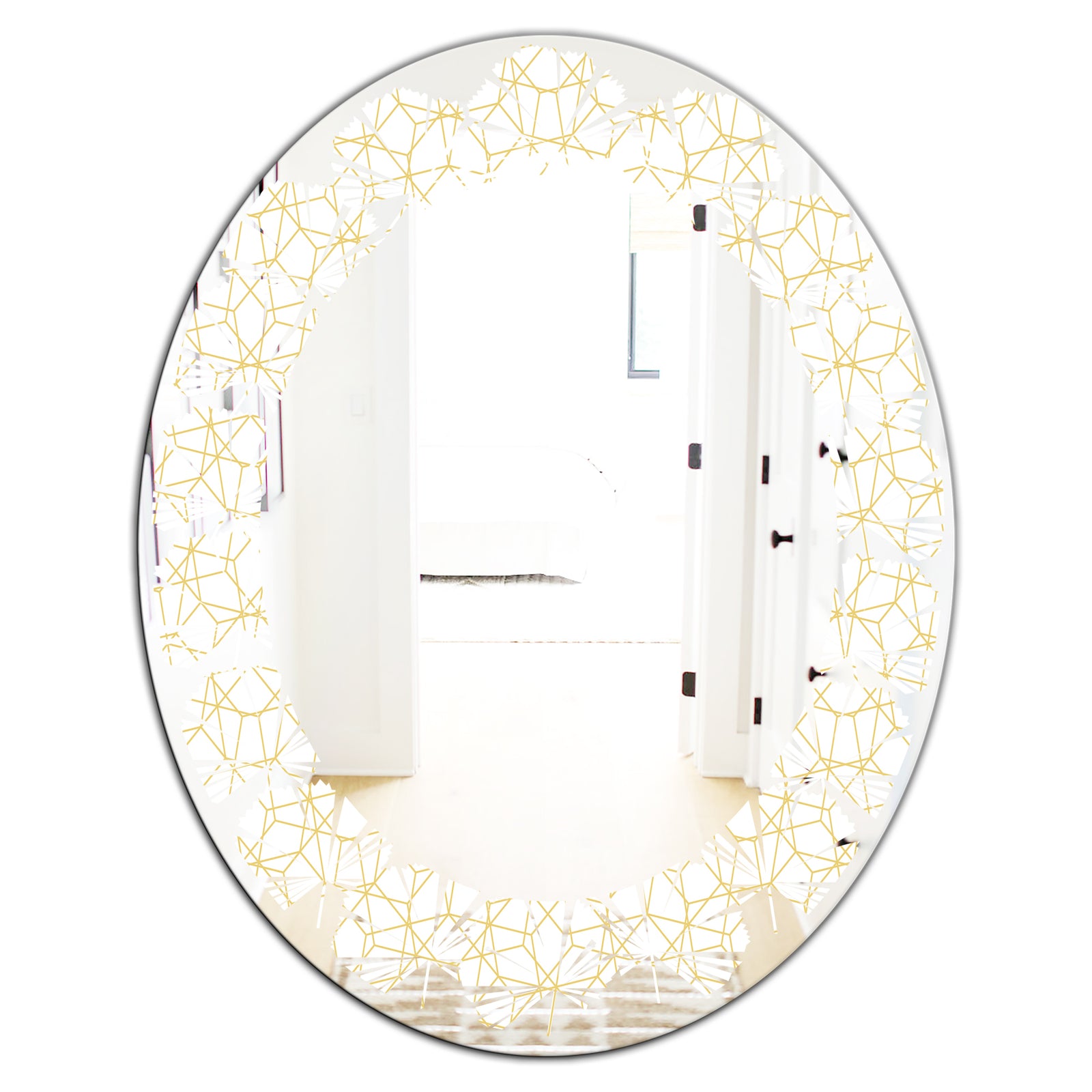 Abstract Geometrical - Modern Round or Oval Wall Mirror - Leaves
