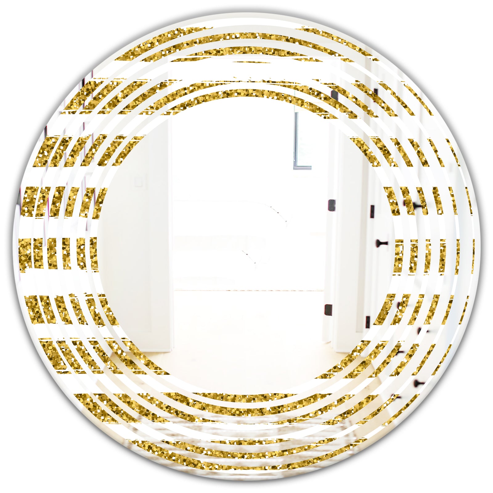 Golden Horizontal Lines - Modern Round or Oval Wall Mirror - Wave
