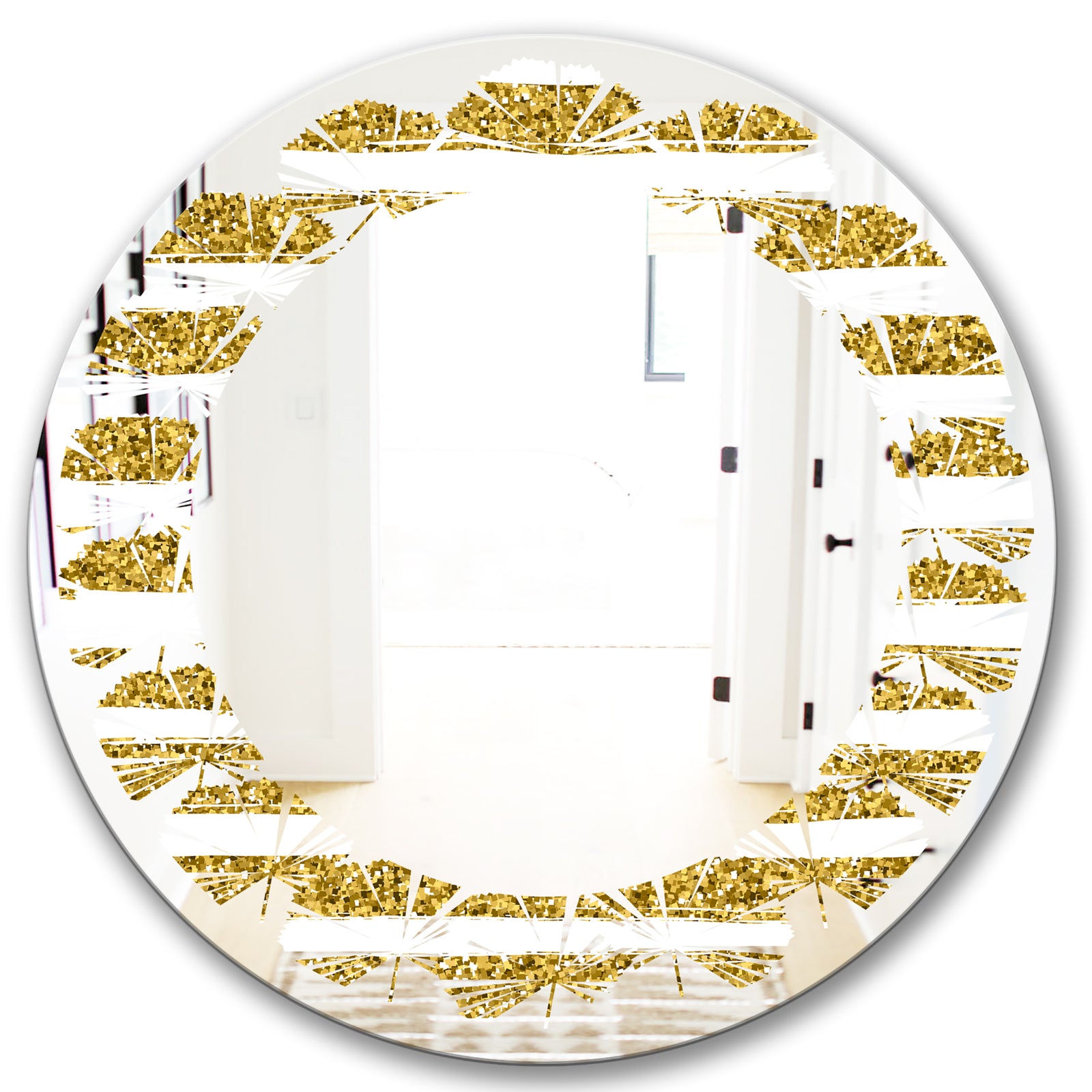 Golden Horizontal Lines - Modern Round or Oval Wall Mirror - Leaves