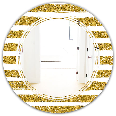 Golden Horizontal Lines - Modern Round or Oval Wall Mirror - Triple C
