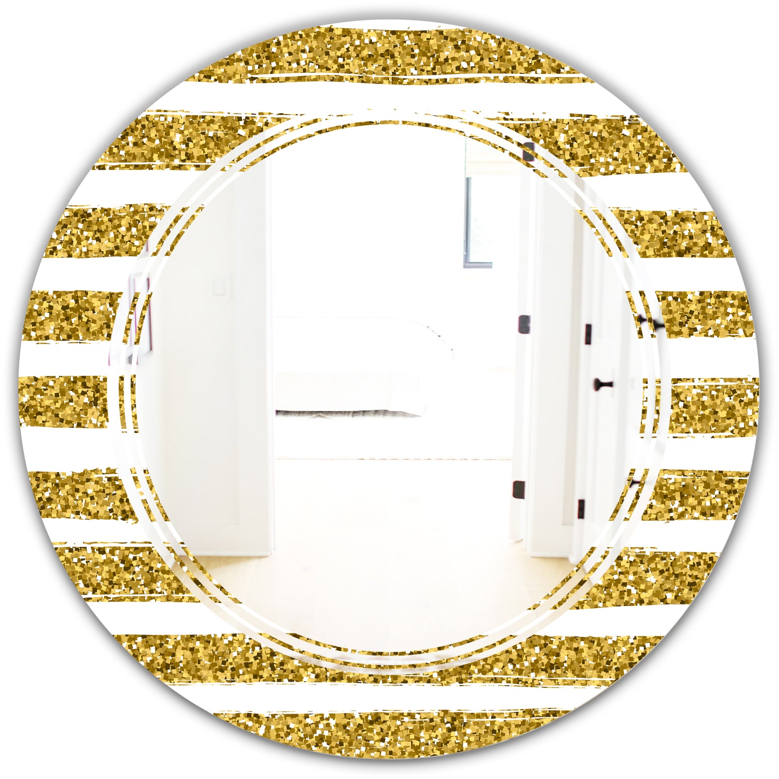 Golden Horizontal Lines - Modern Round or Oval Wall Mirror - Triple C