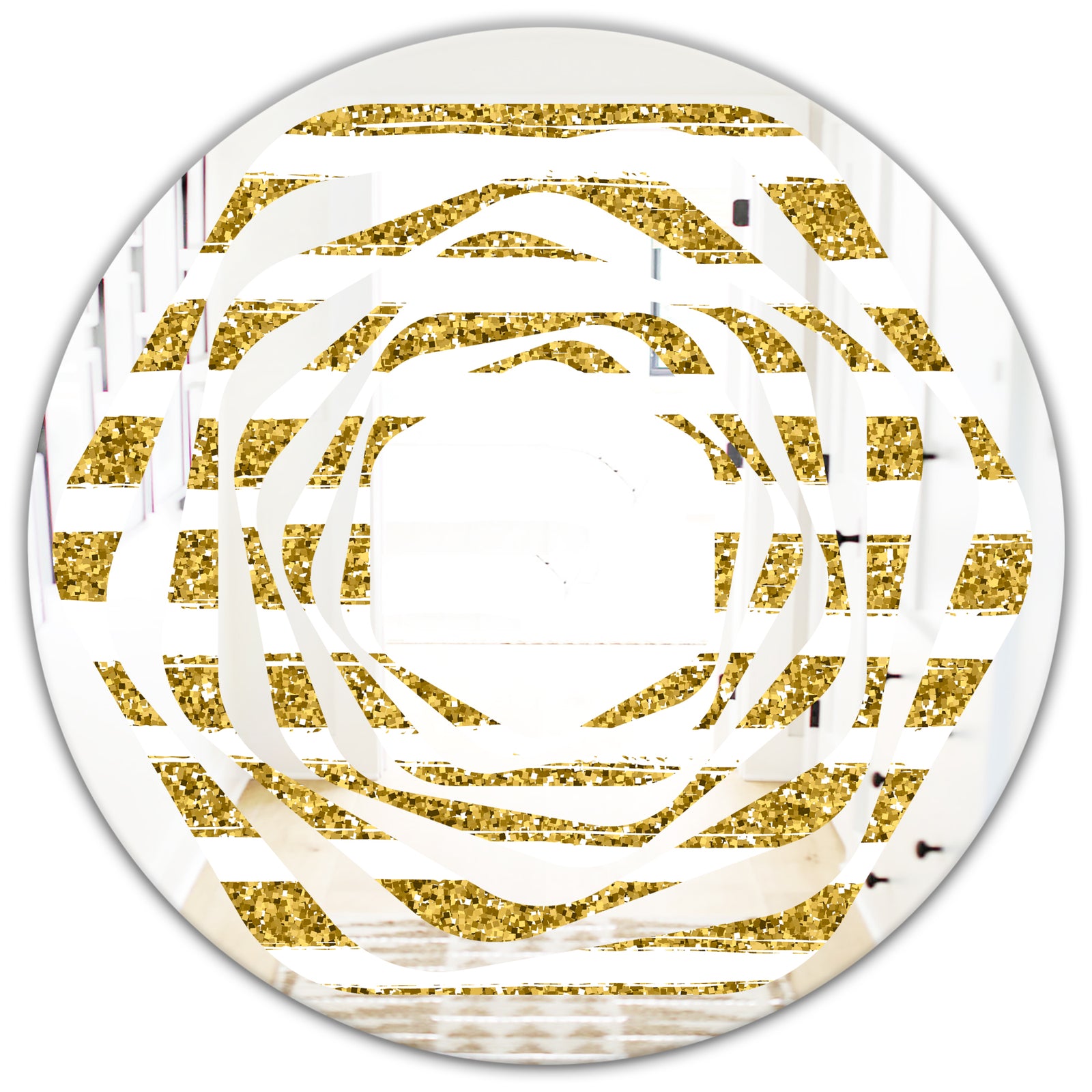 Golden Horizontal Lines - Modern Round or Oval Wall Mirror - Whirl