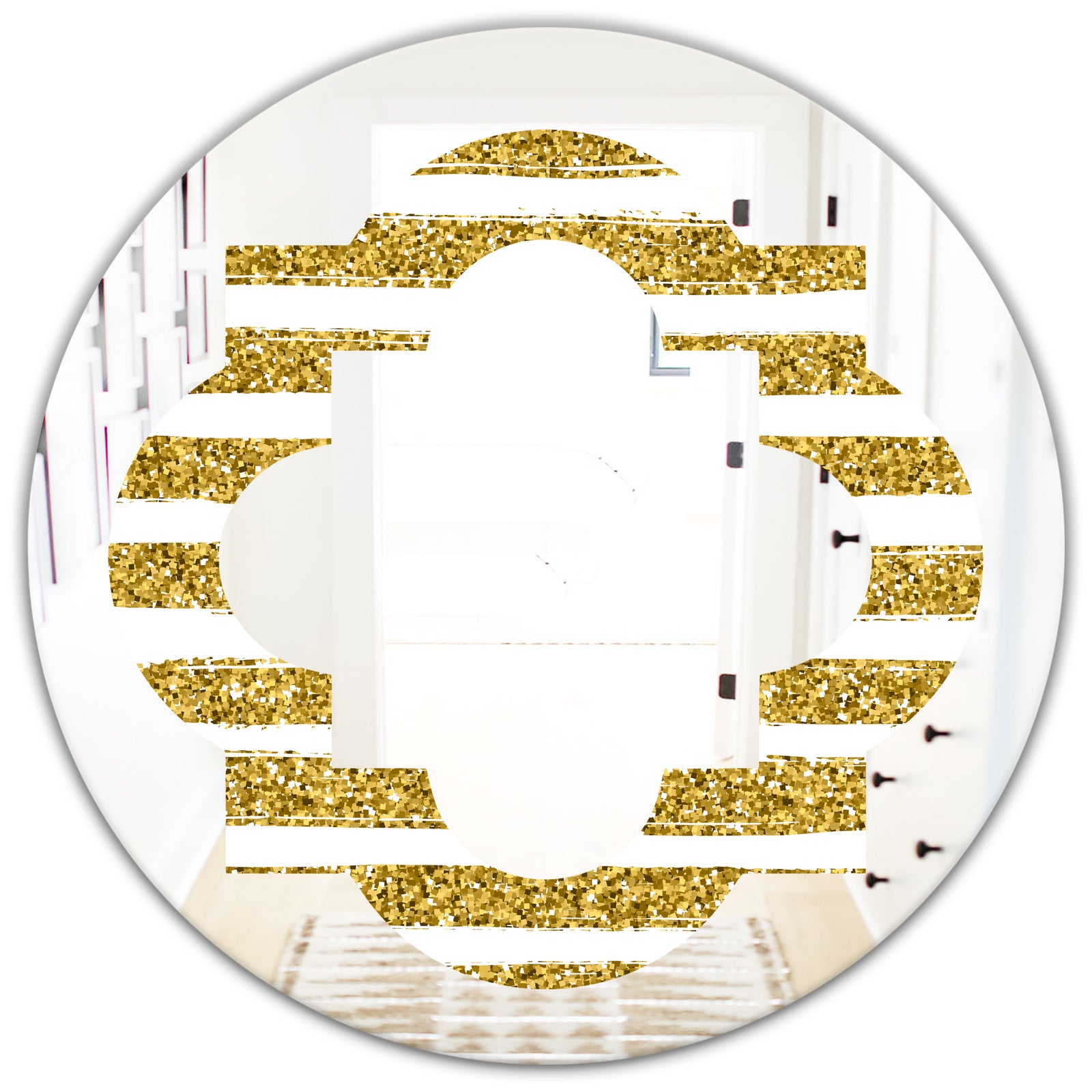 Golden Horizontal Lines - Modern Round or Oval Wall Mirror - Quatrefoil