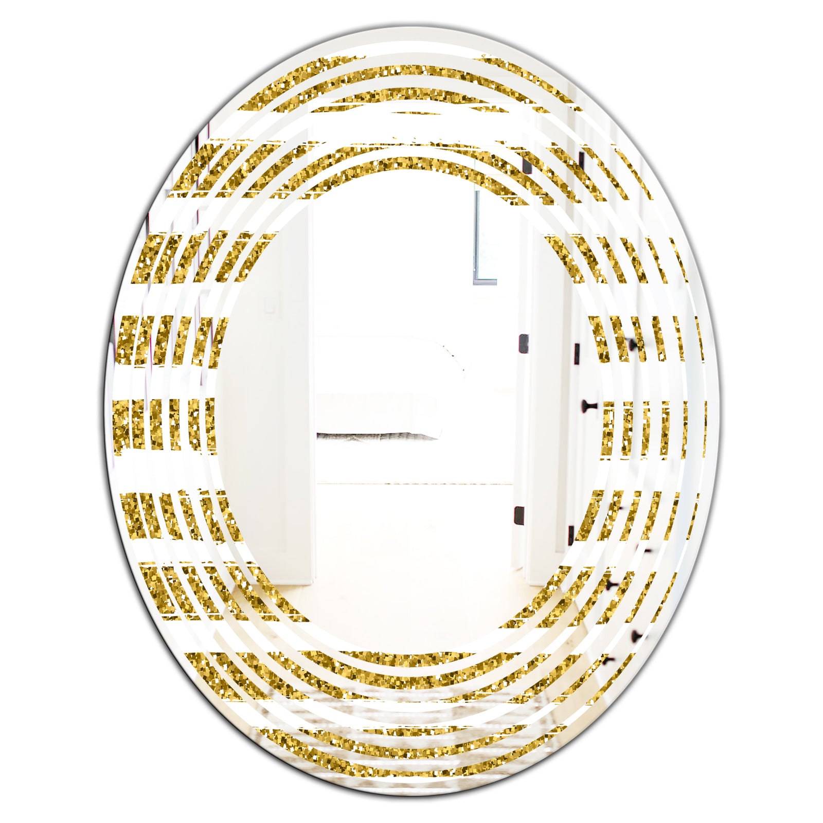 Golden Horizontal Lines - Modern Round or Oval Wall Mirror - Wave