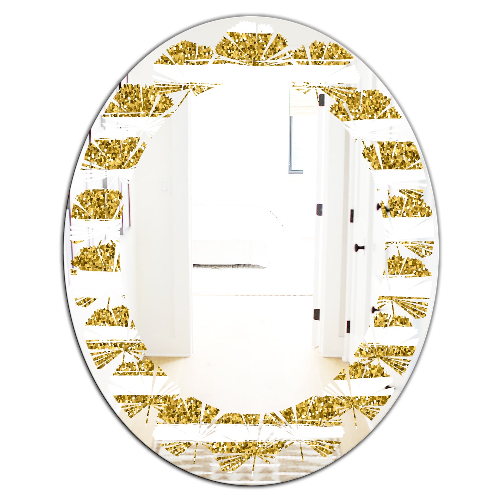 Golden Horizontal Lines - Modern Round or Oval Wall Mirror - Leaves
