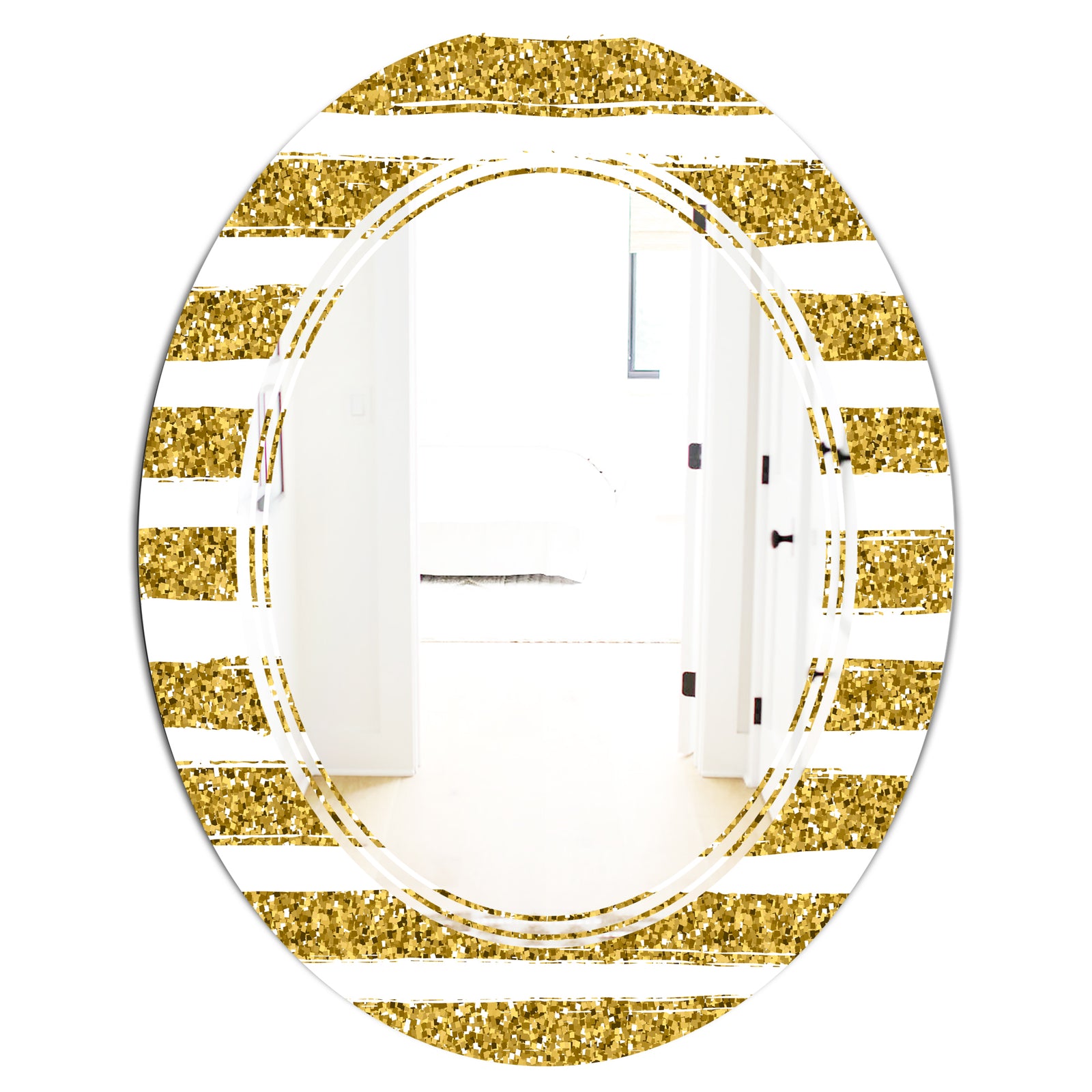 Golden Horizontal Lines - Modern Round or Oval Wall Mirror - Triple C