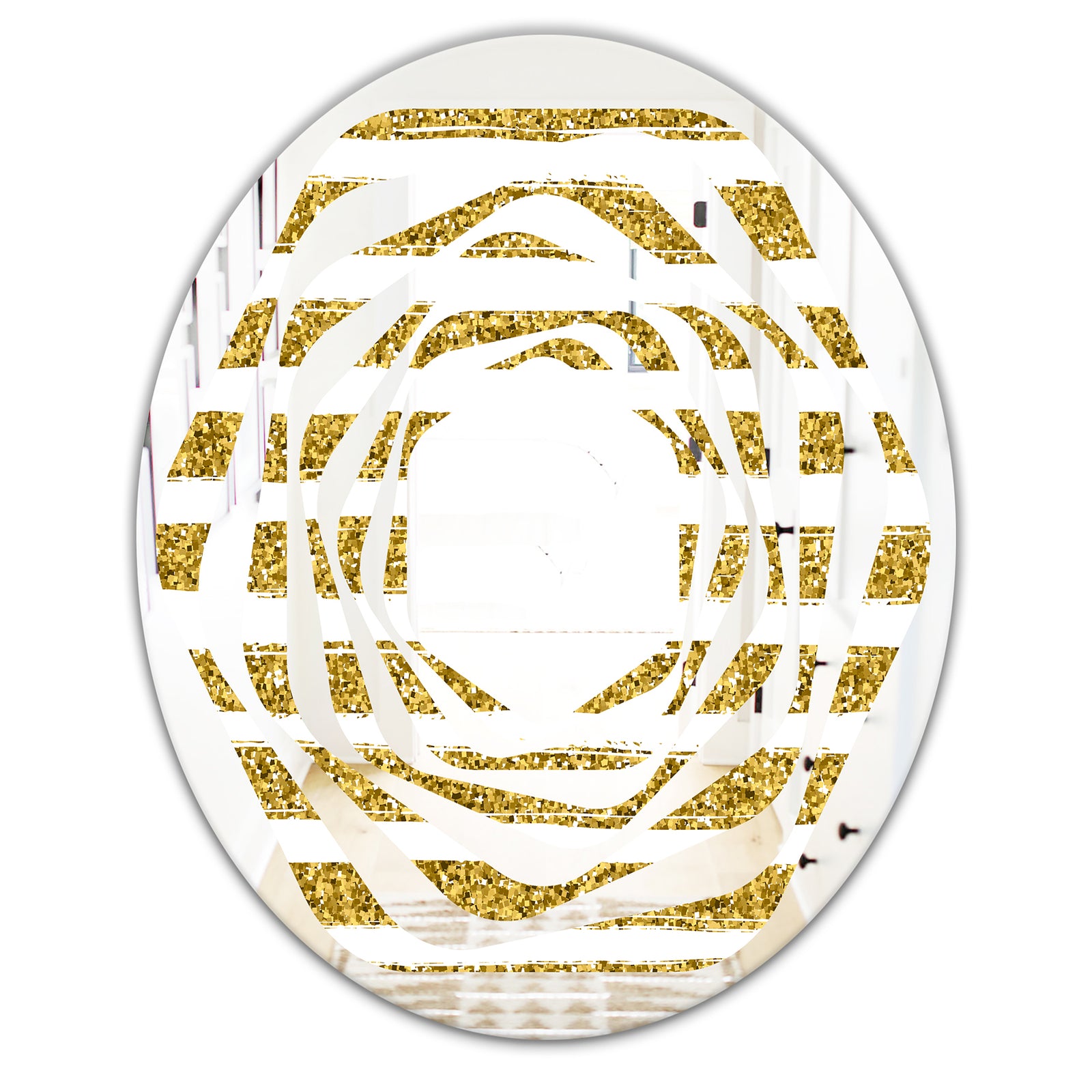 Golden Horizontal Lines - Modern Round or Oval Wall Mirror - Whirl