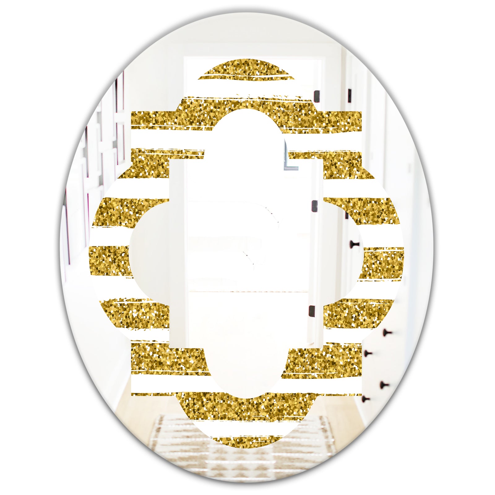 Golden Horizontal Lines - Modern Round or Oval Wall Mirror - Quatrefoil