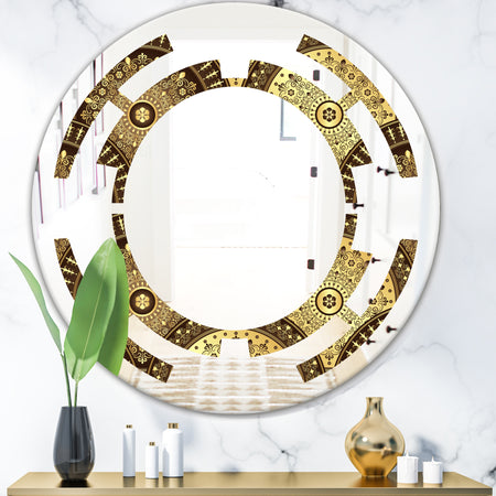 Golden Circular Pattern I - Modern Round or Oval Wall Mirror - Space