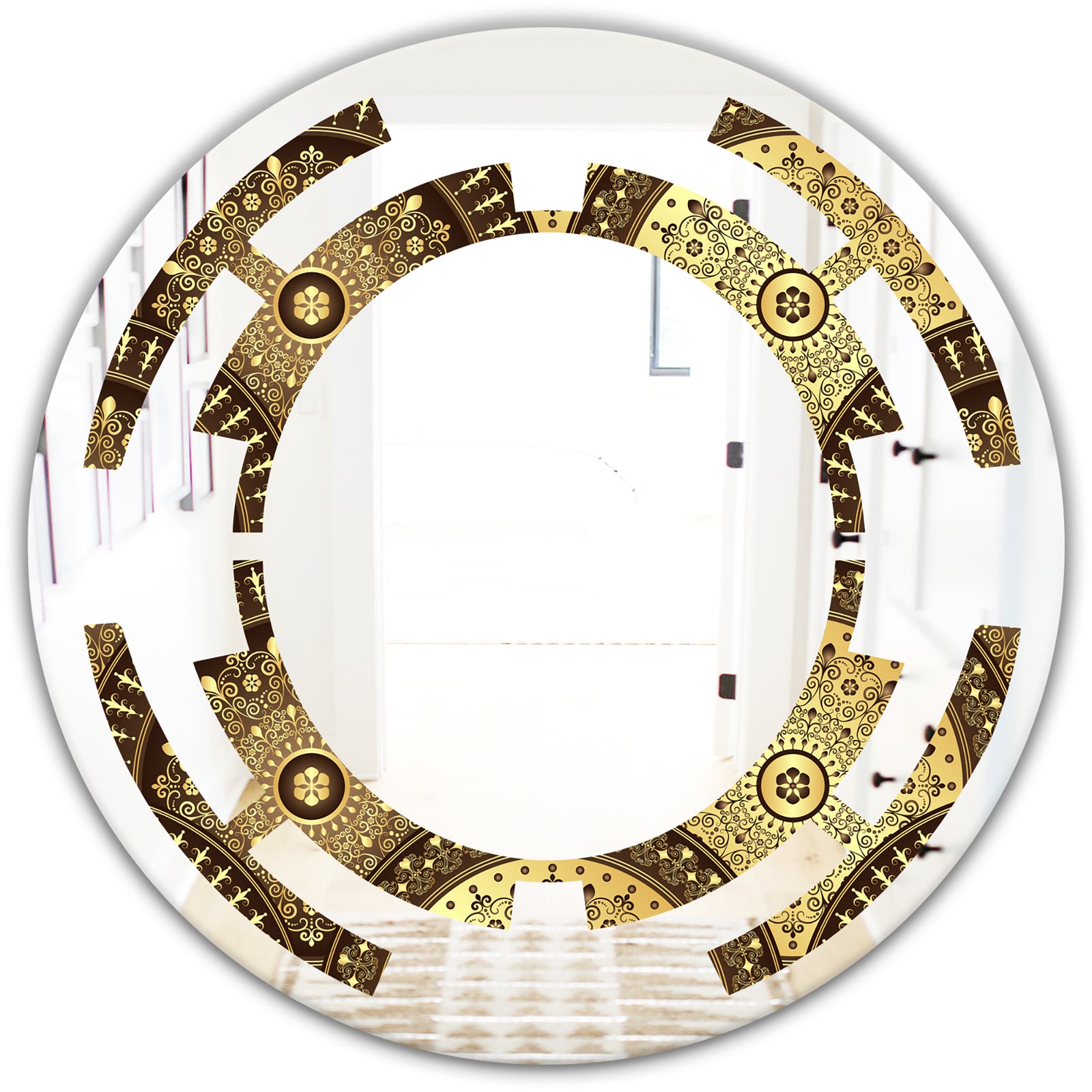 Golden Circular Pattern I - Modern Round or Oval Wall Mirror - Space