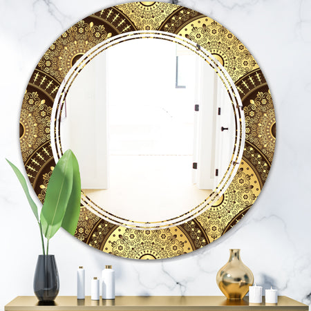 Golden Circular Pattern I - Modern Round or Oval Wall Mirror - Triple C