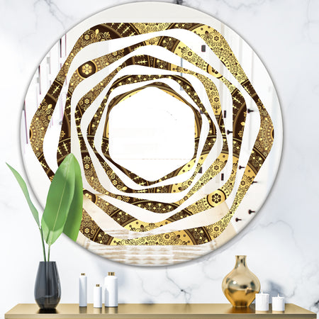 Golden Circular Pattern I - Modern Round or Oval Wall Mirror - Whirl