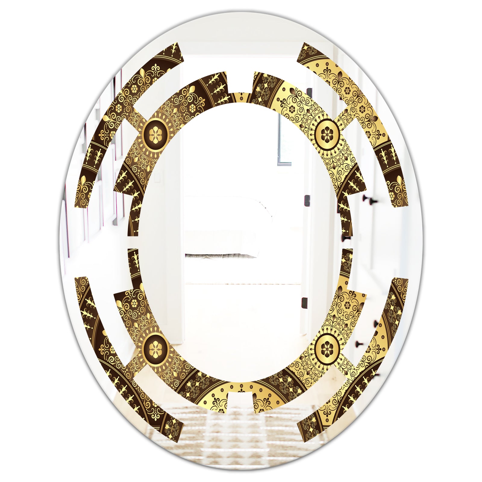 Golden Circular Pattern I - Modern Round or Oval Wall Mirror - Space