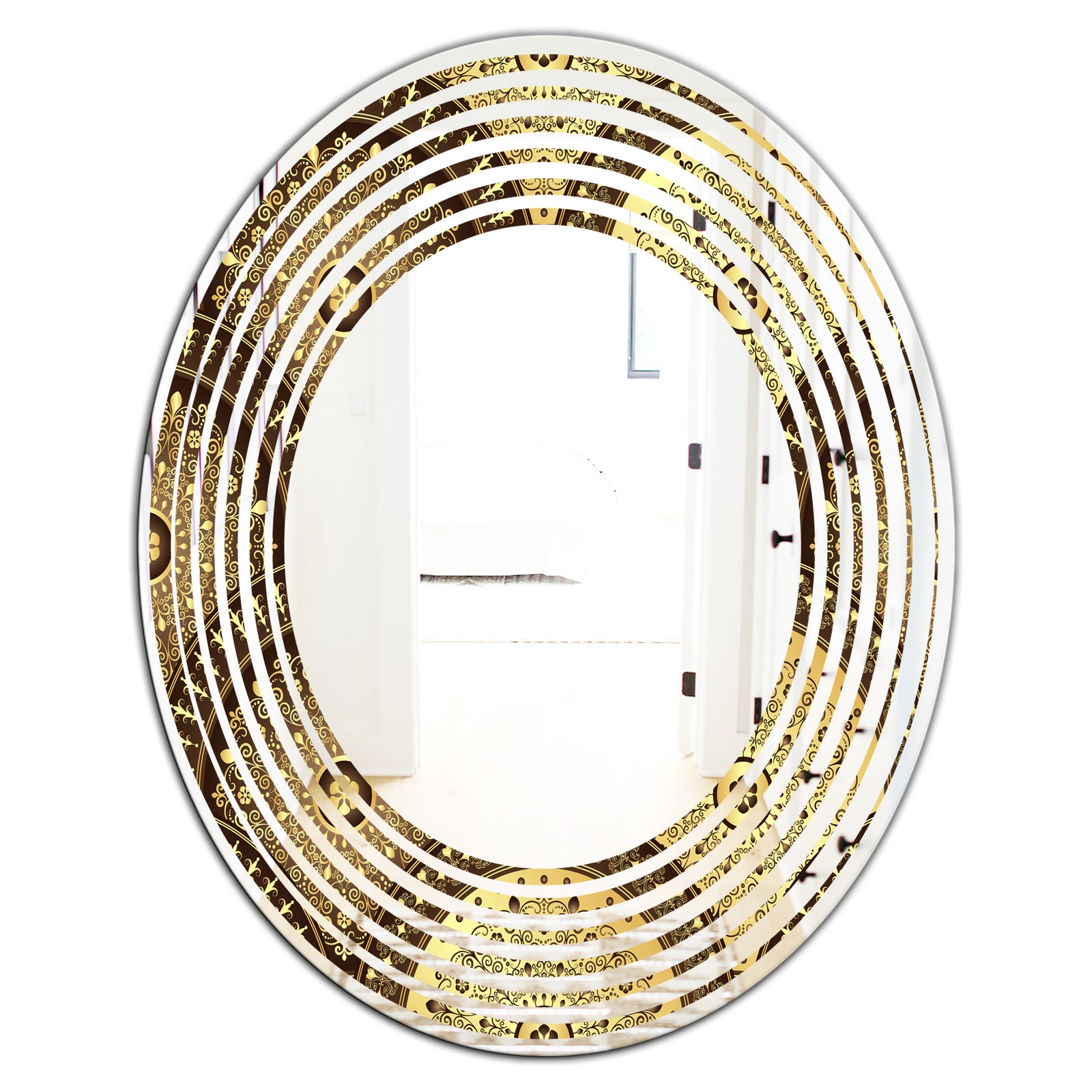 Golden Circular Pattern I - Modern Round or Oval Wall Mirror - Wave