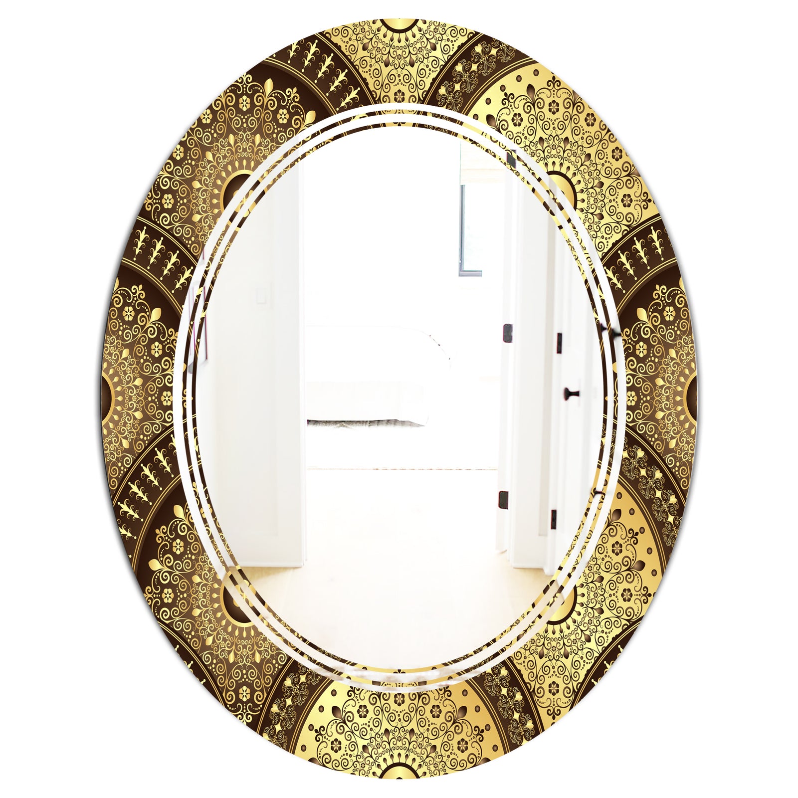 Golden Circular Pattern I - Modern Round or Oval Wall Mirror - Triple C