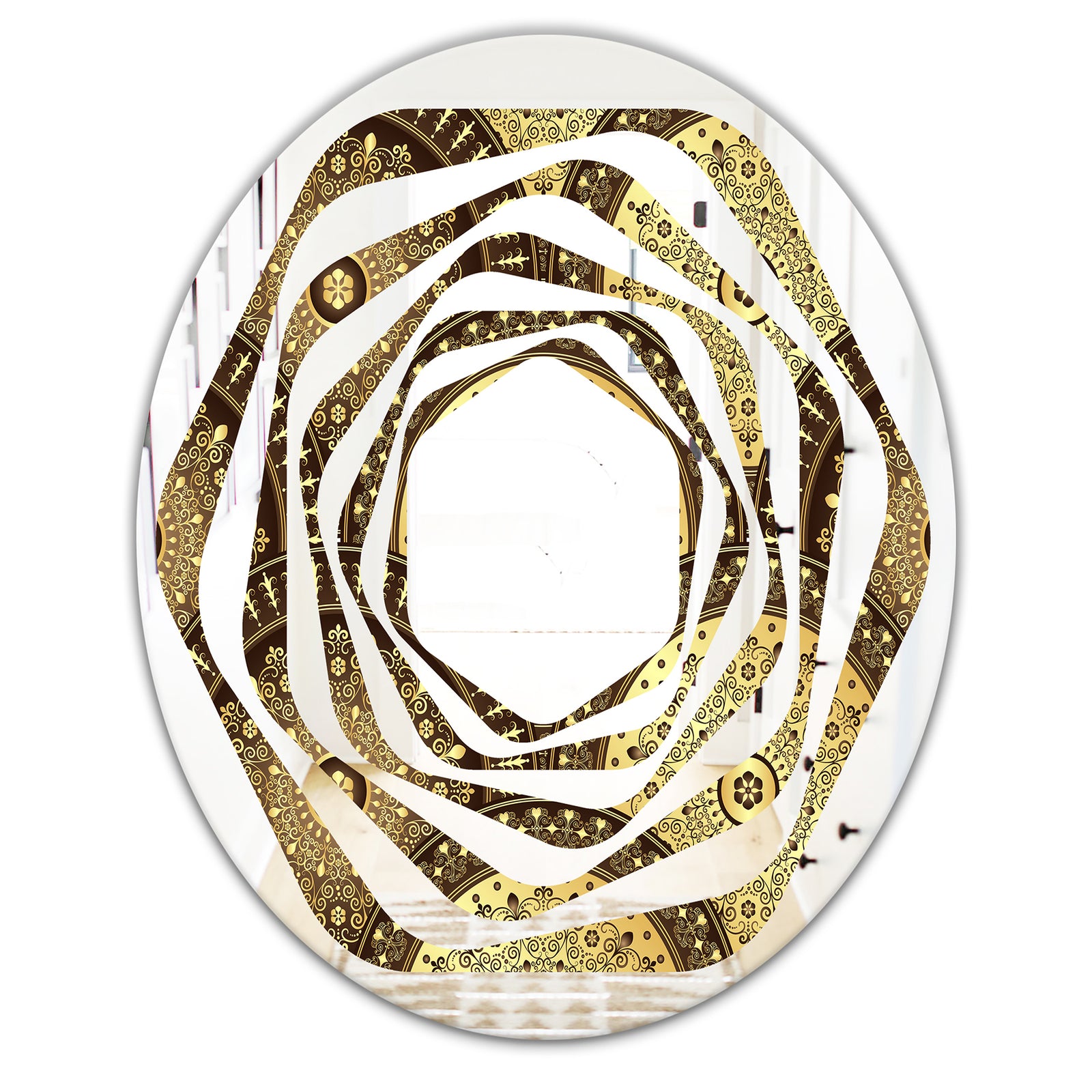 Golden Circular Pattern I - Modern Round or Oval Wall Mirror - Whirl