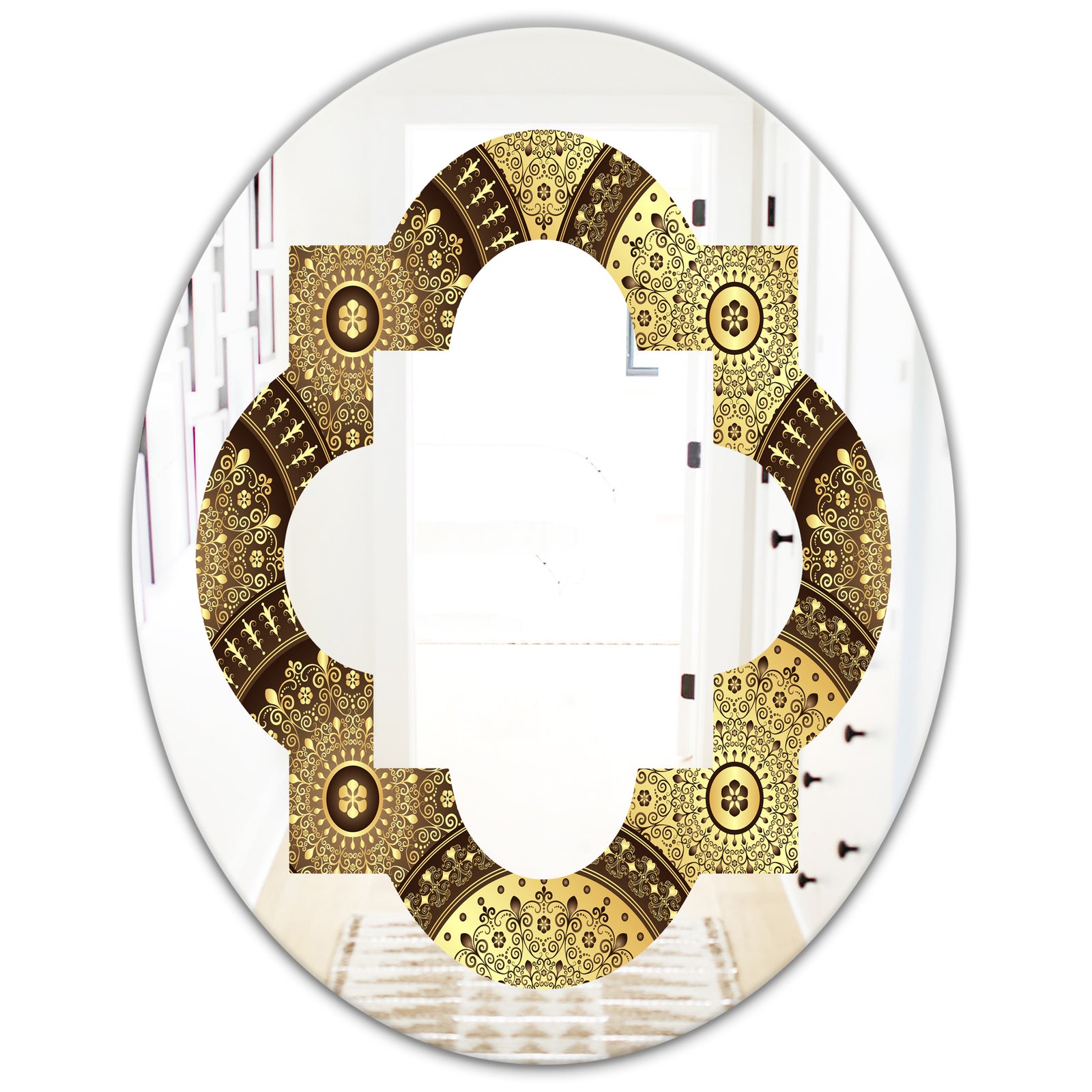 Golden Circular Pattern I - Modern Round or Oval Wall Mirror - Quatrefoil