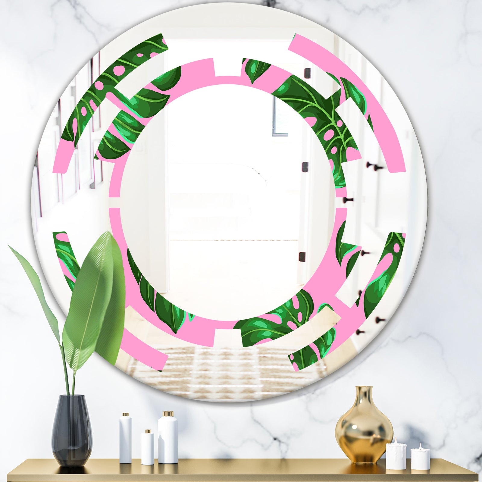 Tropical Palm Leaves III - Modern Round or Oval Wall Mirror - Space