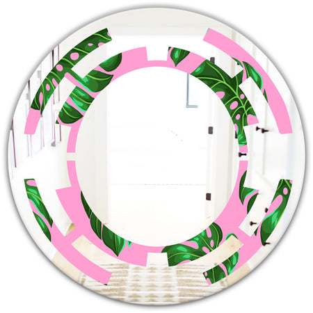 Tropical Palm Leaves III - Modern Round or Oval Wall Mirror - Space