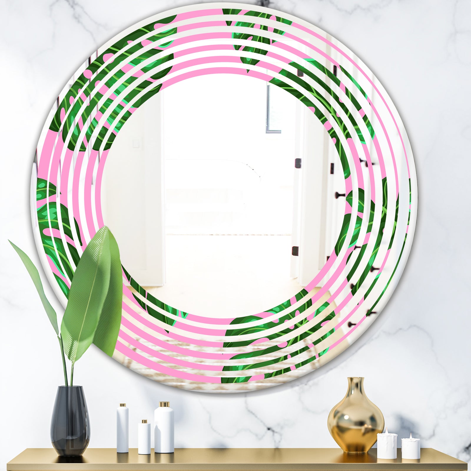 Tropical Palm Leaves III - Modern Round or Oval Wall Mirror - Wave