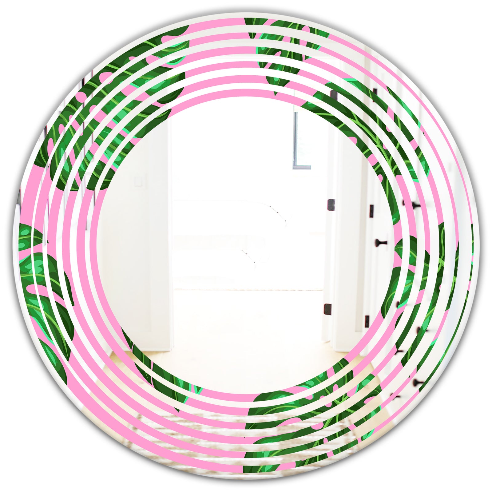 Tropical Palm Leaves III - Modern Round or Oval Wall Mirror - Wave