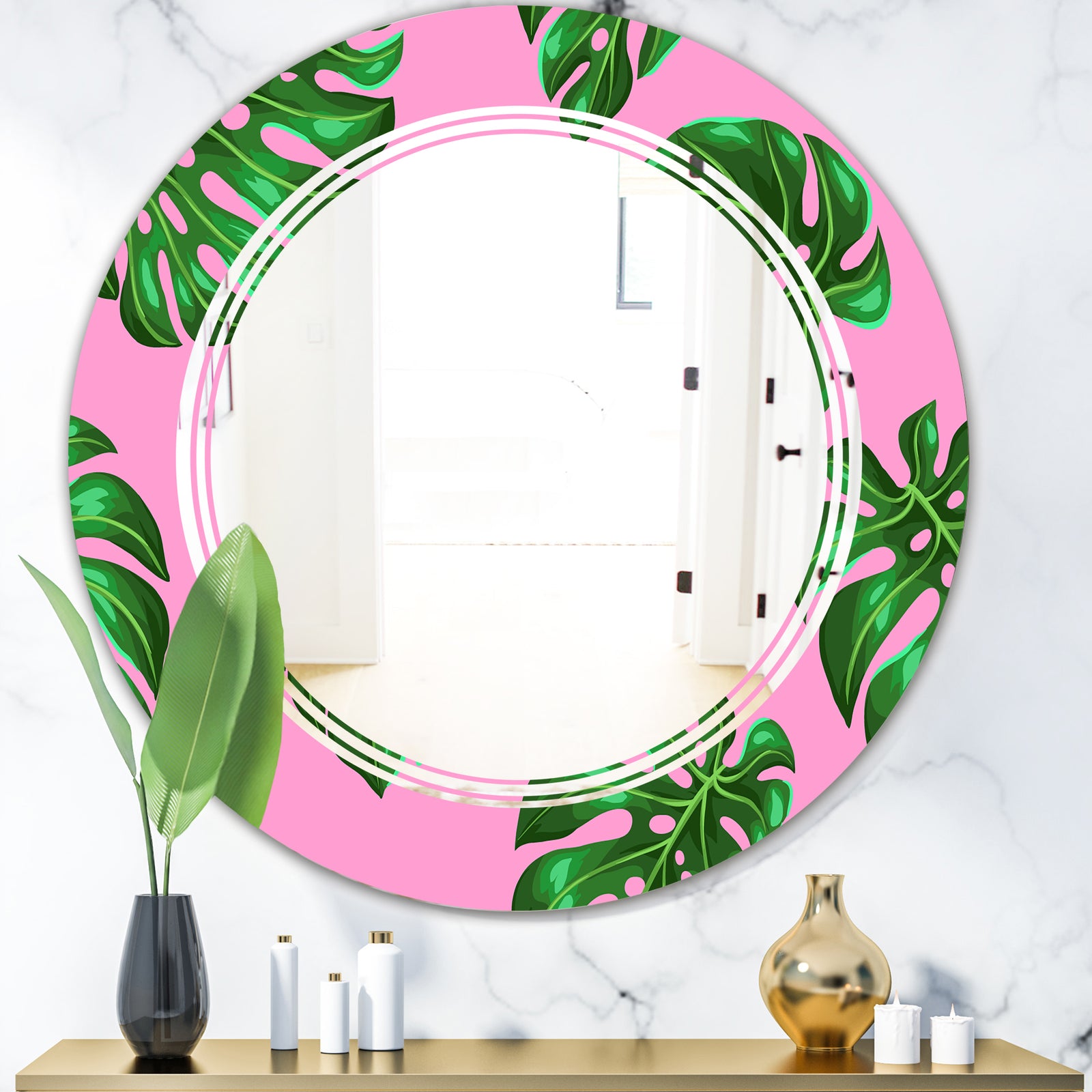 Tropical Palm Leaves III - Modern Round or Oval Wall Mirror - Triple C