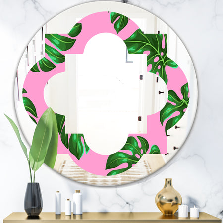 Tropical Palm Leaves III - Modern Round or Oval Wall Mirror - Quatrefoil