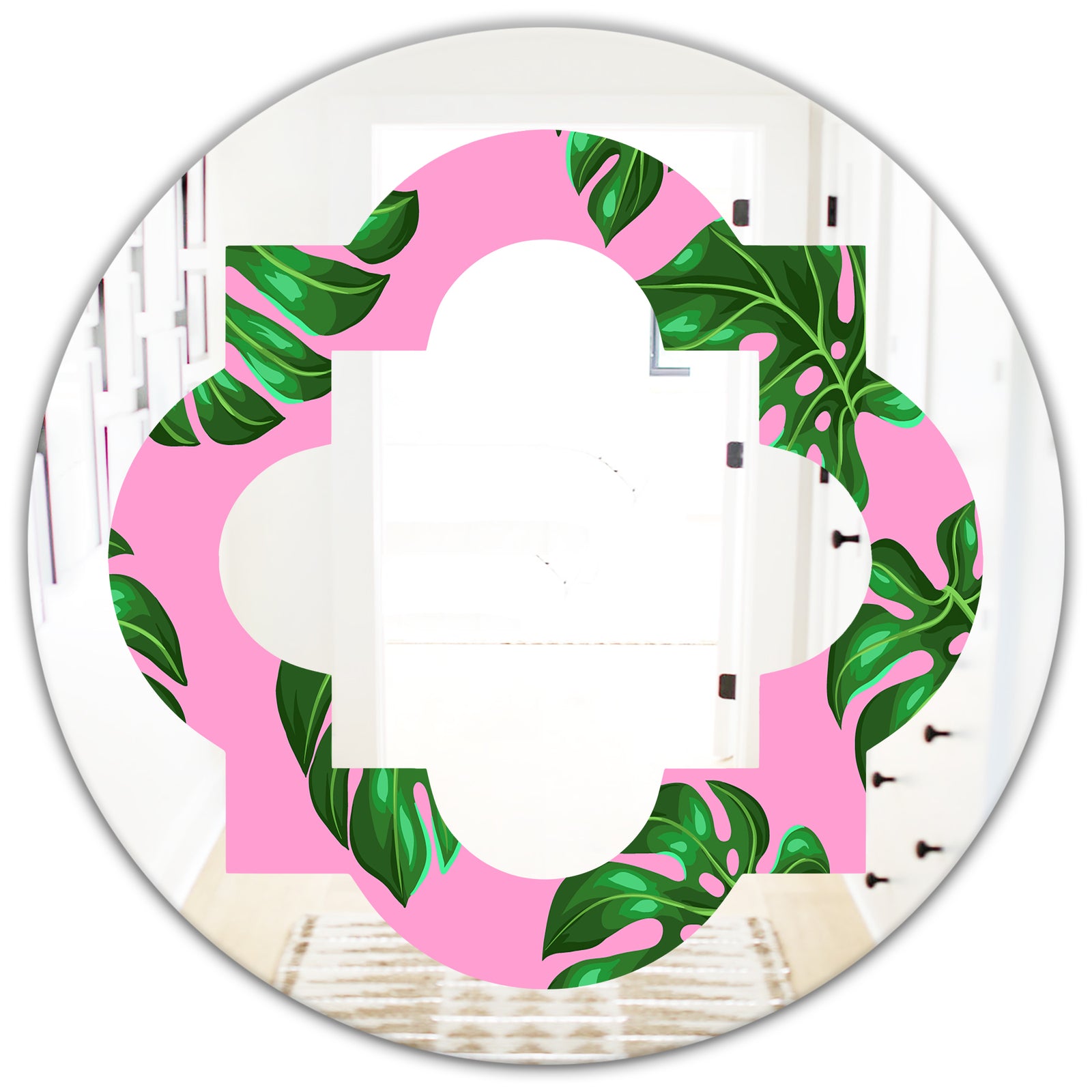 Tropical Palm Leaves III - Modern Round or Oval Wall Mirror - Quatrefoil