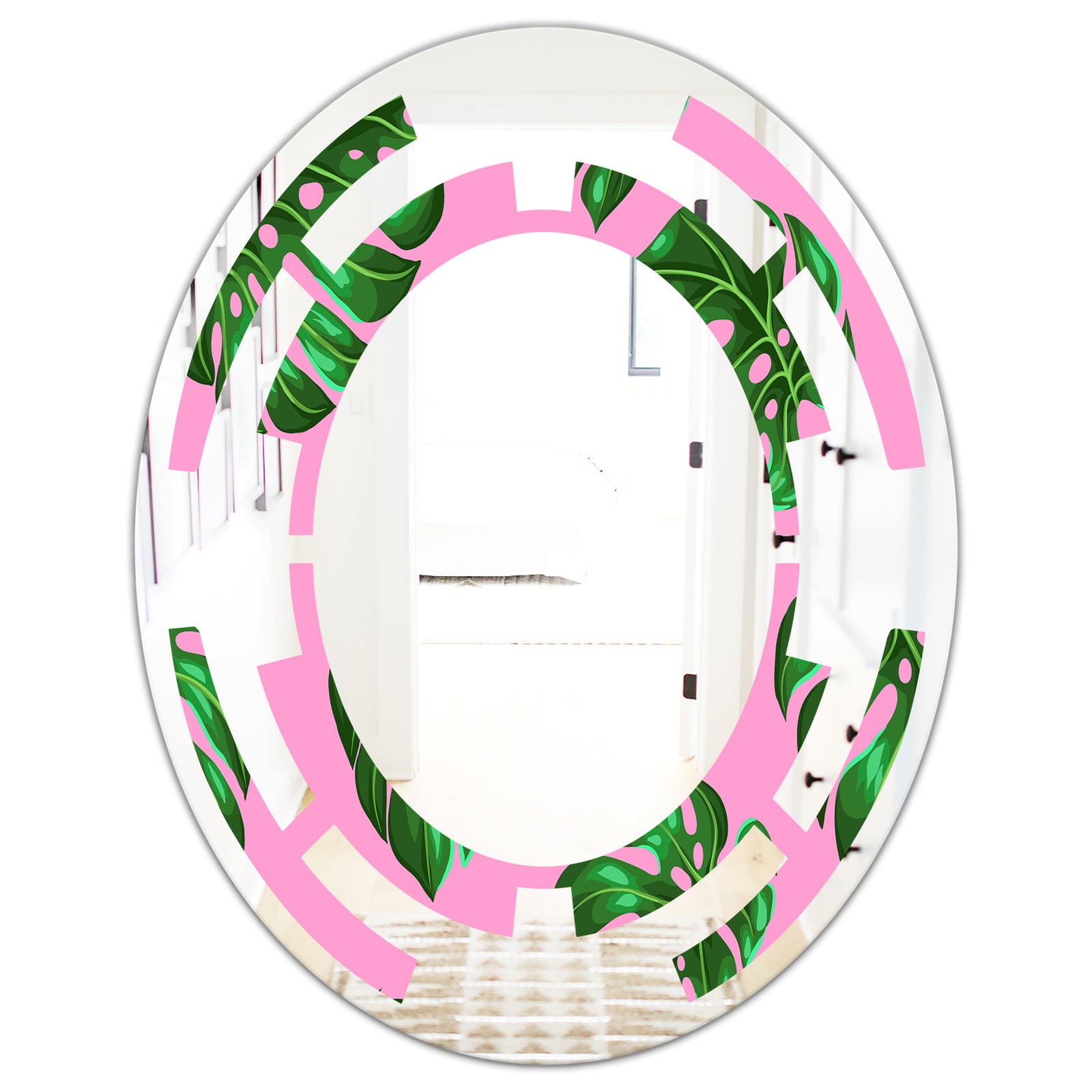 Tropical Palm Leaves III - Modern Round or Oval Wall Mirror - Space
