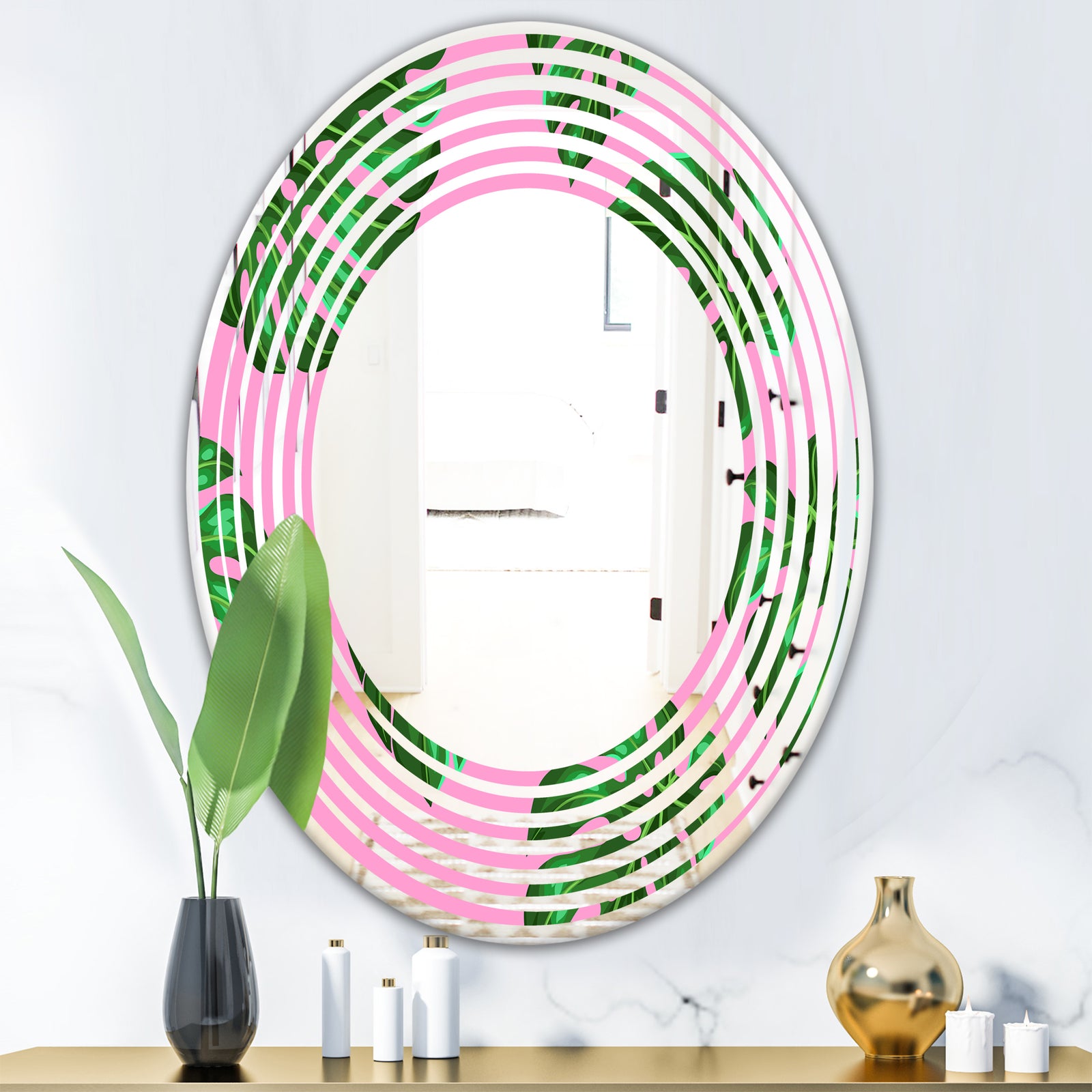 Tropical Palm Leaves III - Modern Round or Oval Wall Mirror - Wave