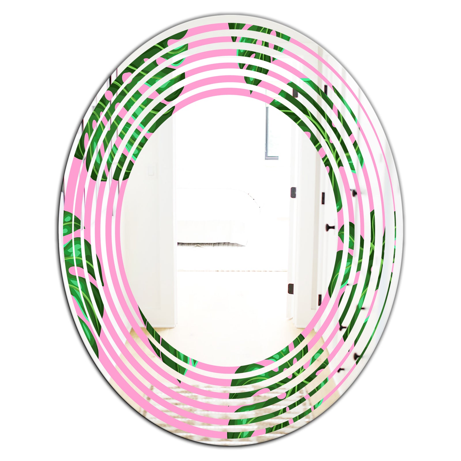 Tropical Palm Leaves III - Modern Round or Oval Wall Mirror - Wave