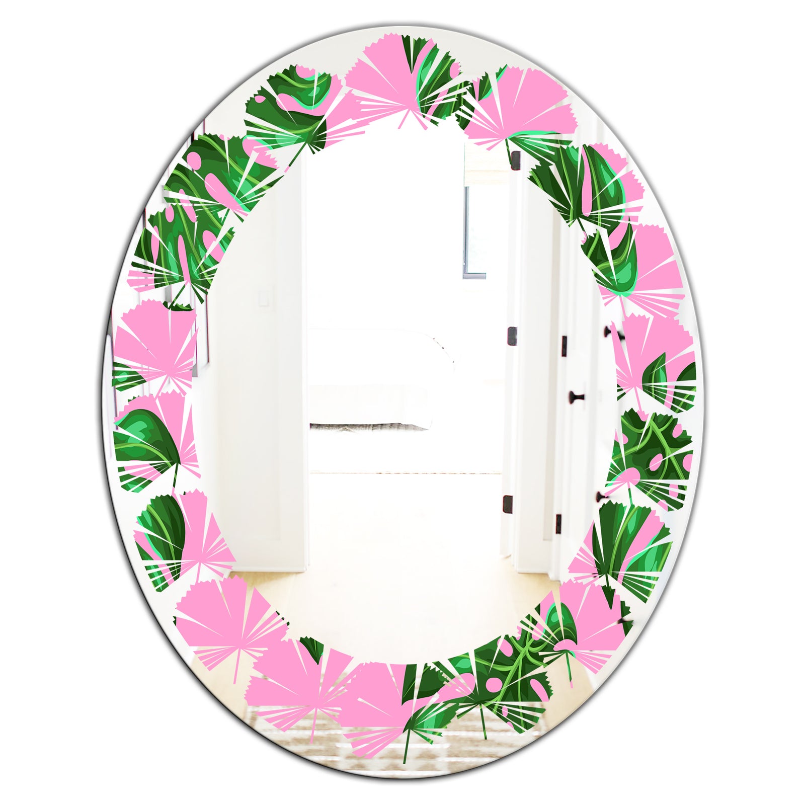 Tropical Palm Leaves III - Modern Round or Oval Wall Mirror - Leaves