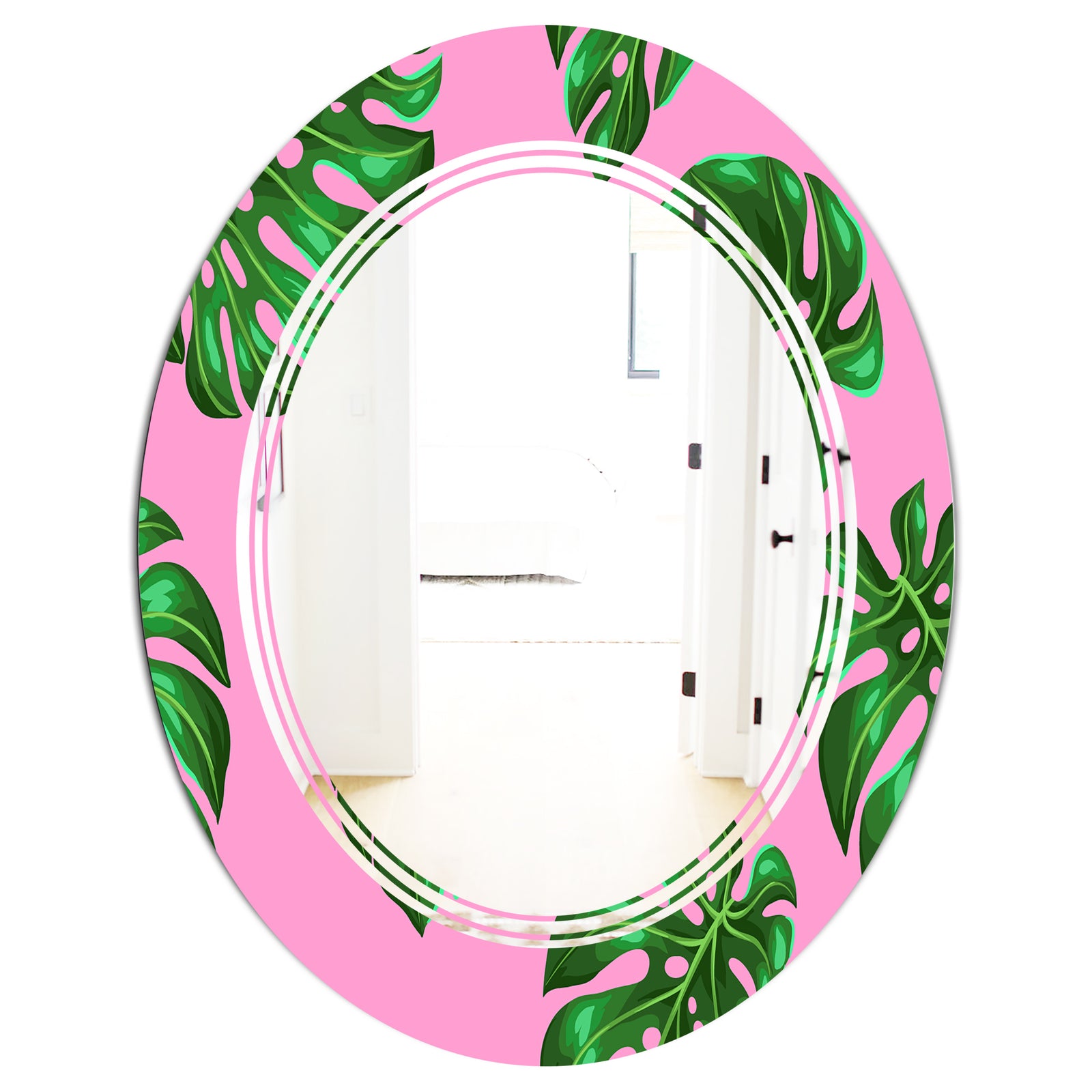 Tropical Palm Leaves III - Modern Round or Oval Wall Mirror - Triple C