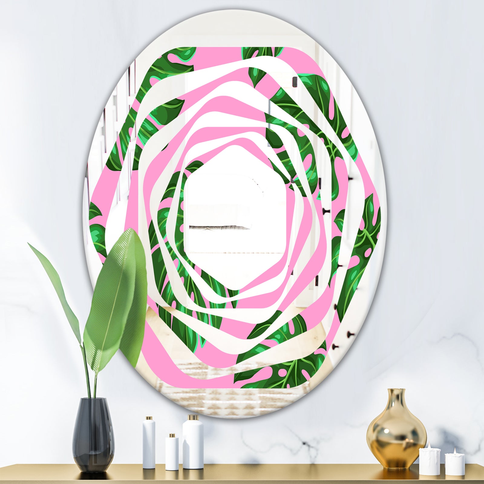 Tropical Palm Leaves III - Modern Round or Oval Wall Mirror - Whirl