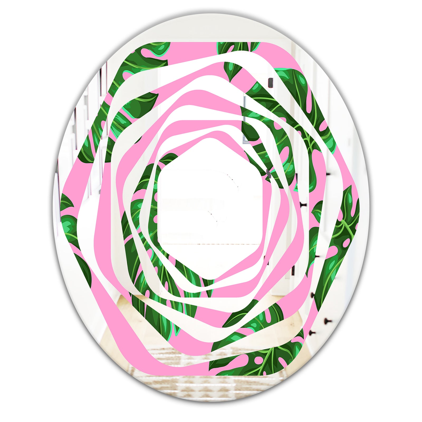 Tropical Palm Leaves III - Modern Round or Oval Wall Mirror - Whirl