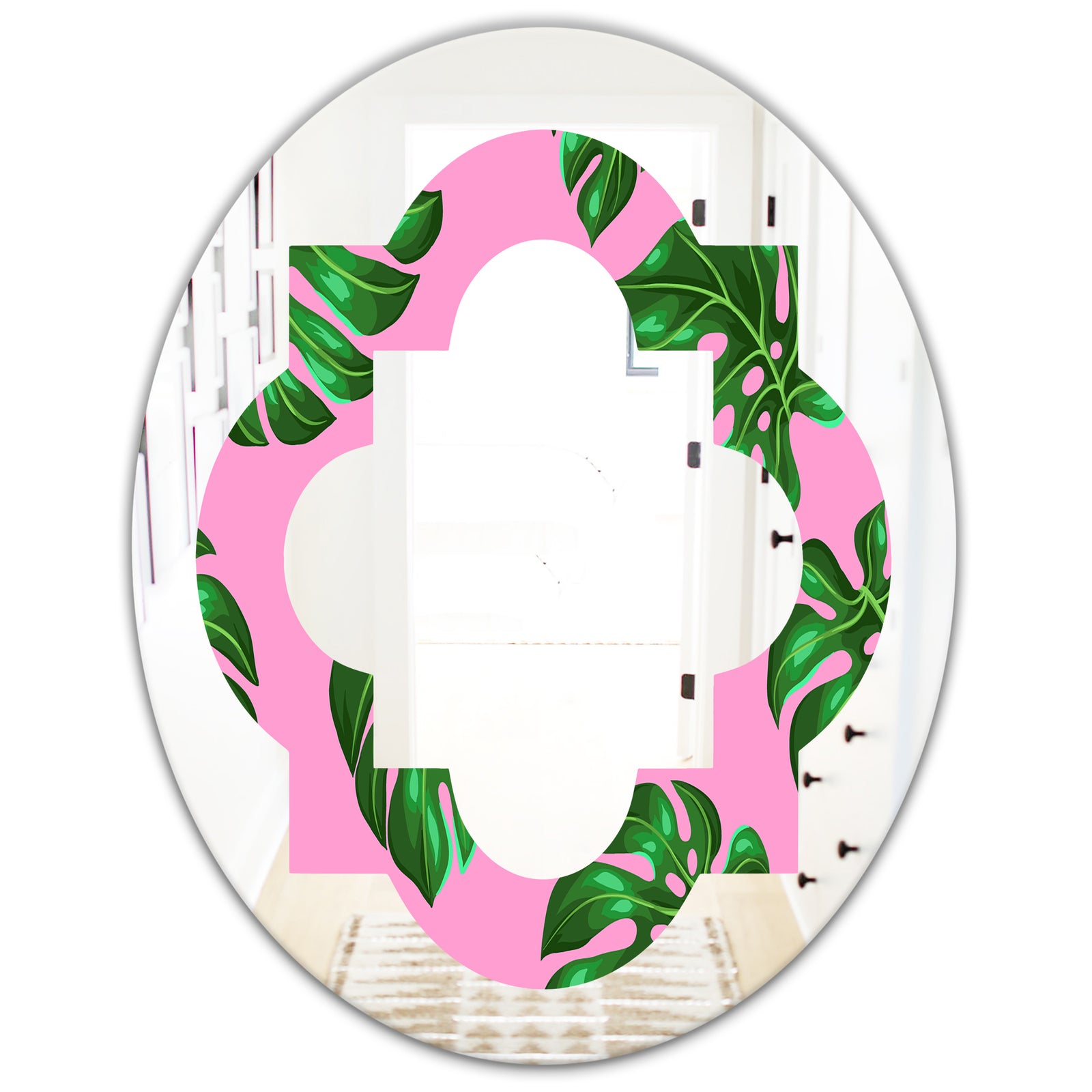 Tropical Palm Leaves III - Modern Round or Oval Wall Mirror - Quatrefoil