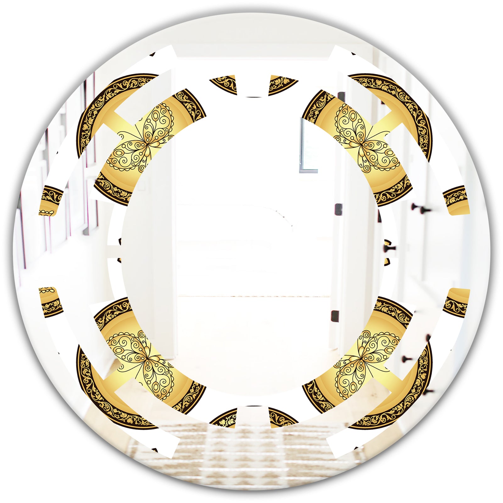 Gold and browne pattern with gradient vintage circles - Modern Round or Oval Wall Mirror - Space