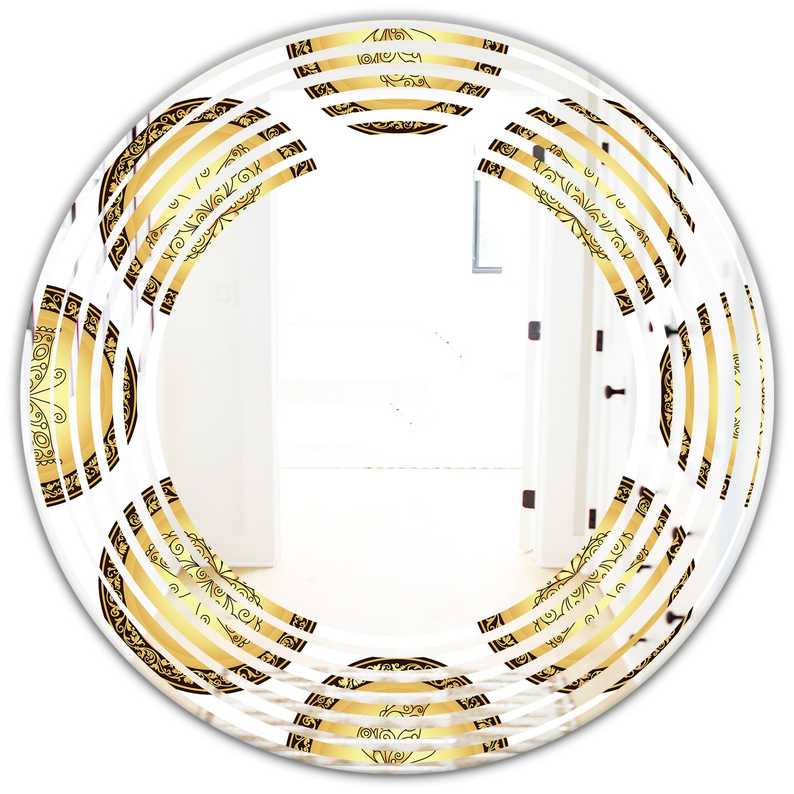 Gold and browne pattern with gradient vintage circles - Modern Round or Oval Wall Mirror - Wave