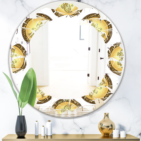 Gold and browne pattern with gradient vintage circles - Modern Round or Oval Wall Mirror - Leaves