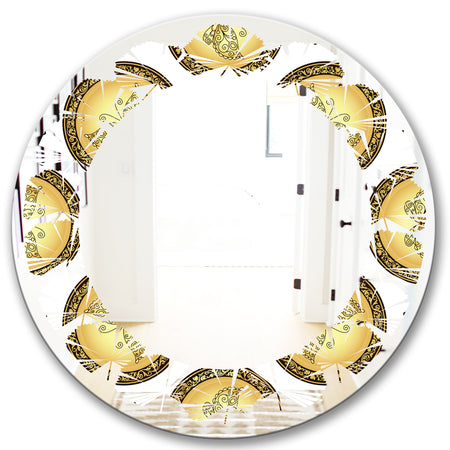 Gold and browne pattern with gradient vintage circles - Modern Round or Oval Wall Mirror - Leaves