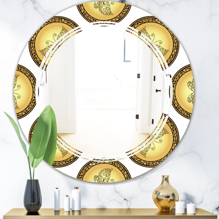 Gold and browne pattern with gradient vintage circles - Modern Round or Oval Wall Mirror - Triple C