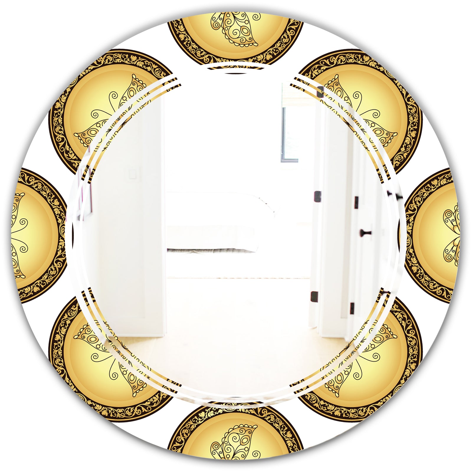 Gold and browne pattern with gradient vintage circles - Modern Round or Oval Wall Mirror - Triple C