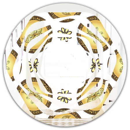 Gold and browne pattern with gradient vintage circles - Modern Round or Oval Wall Mirror - Whirl