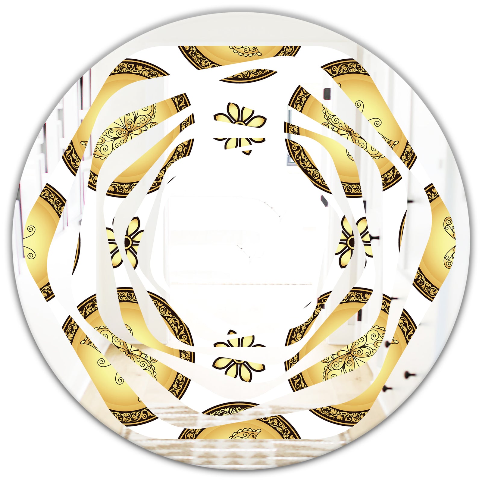 Gold and browne pattern with gradient vintage circles - Modern Round or Oval Wall Mirror - Whirl