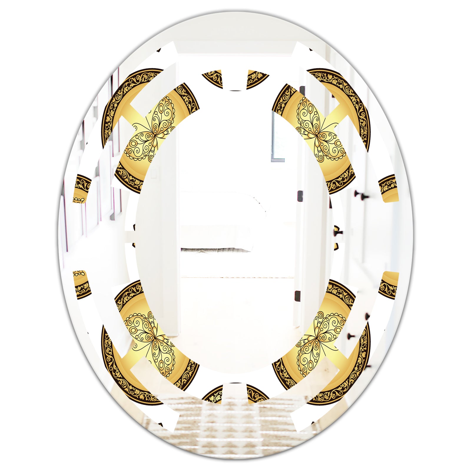 Gold and browne pattern with gradient vintage circles - Modern Round or Oval Wall Mirror - Space