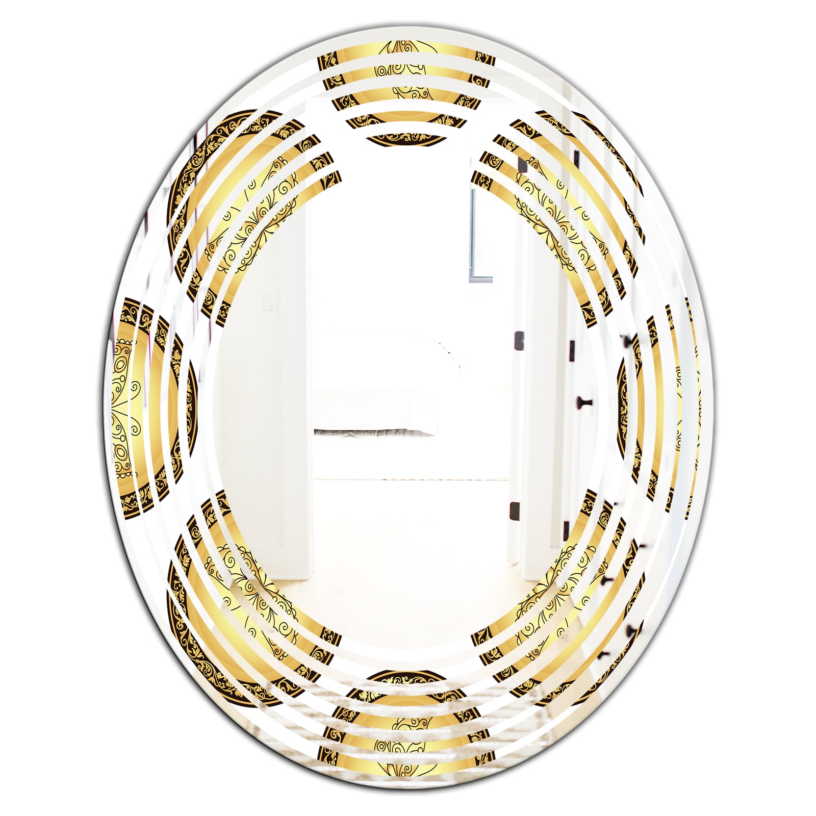 Gold and browne pattern with gradient vintage circles - Modern Round or Oval Wall Mirror - Wave