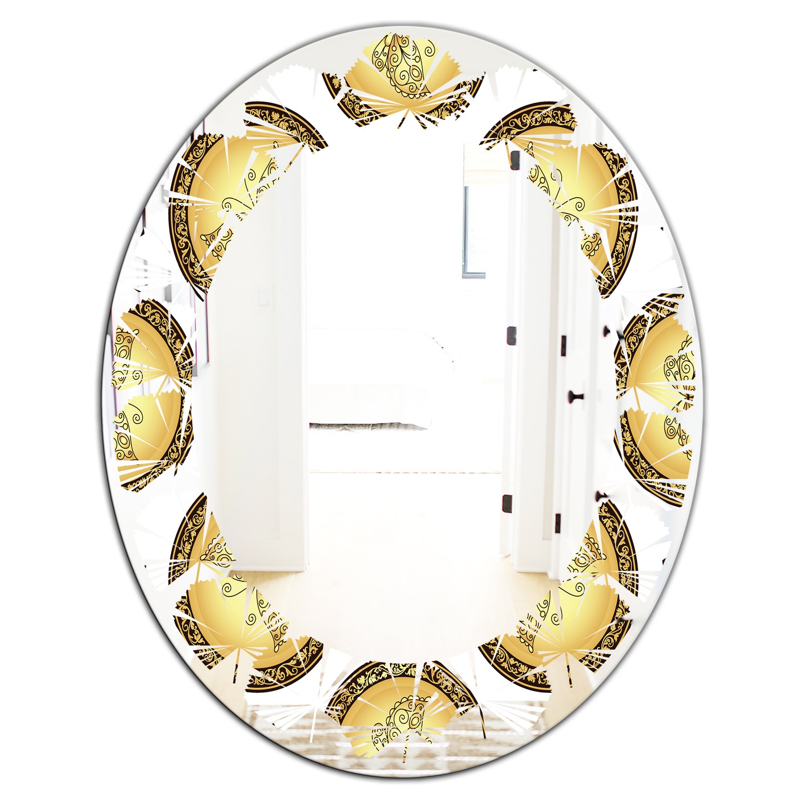Gold and browne pattern with gradient vintage circles - Modern Round or Oval Wall Mirror - Leaves