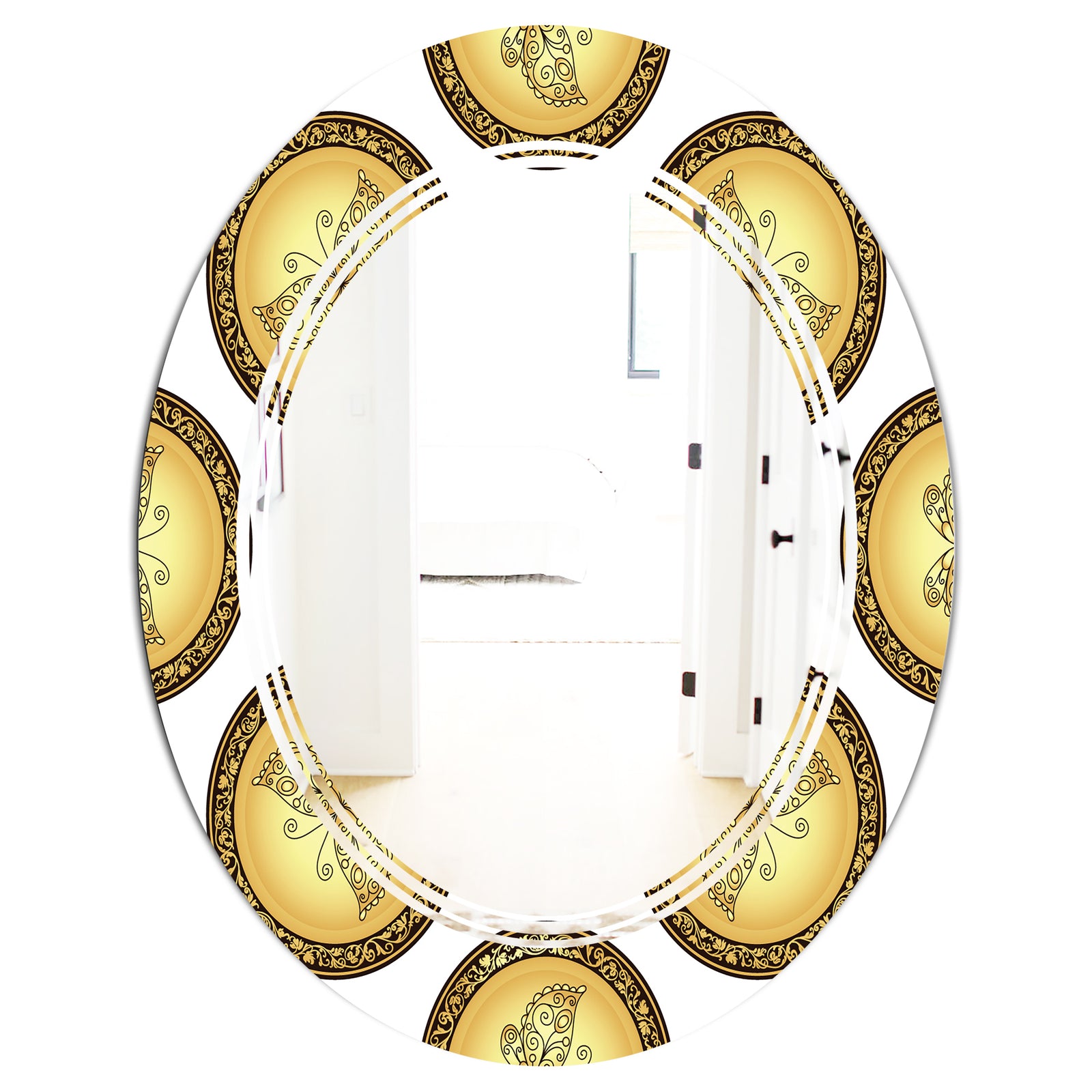 Gold and browne pattern with gradient vintage circles - Modern Round or Oval Wall Mirror - Triple C
